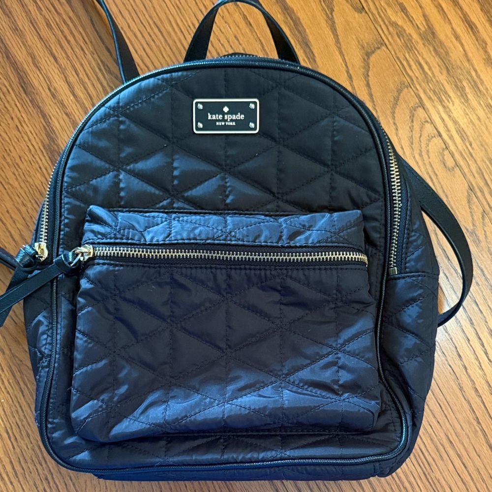 kate spade black quilted nylon mini backpack with gold hardware
